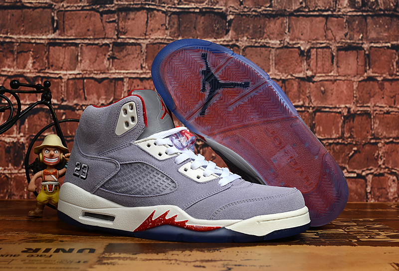 2019 Air Jordan 5 GS Grey Red White Blue Shoes - Click Image to Close